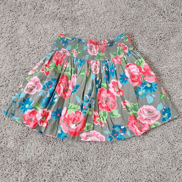 Mini Boden Other - Mini Boden Kids Girls Floral Smocked Waist Cotton Lined Skirt Olive Pink 11-12Y